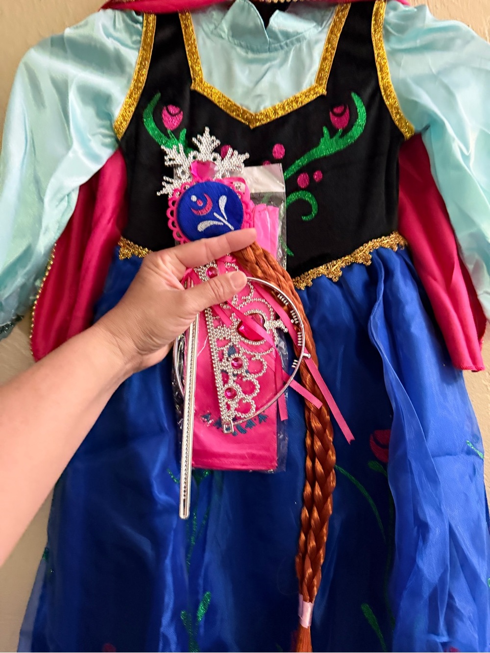 Kids Pink and Blue Princess Costume with Cape & Accessories - Picture 4 of 6